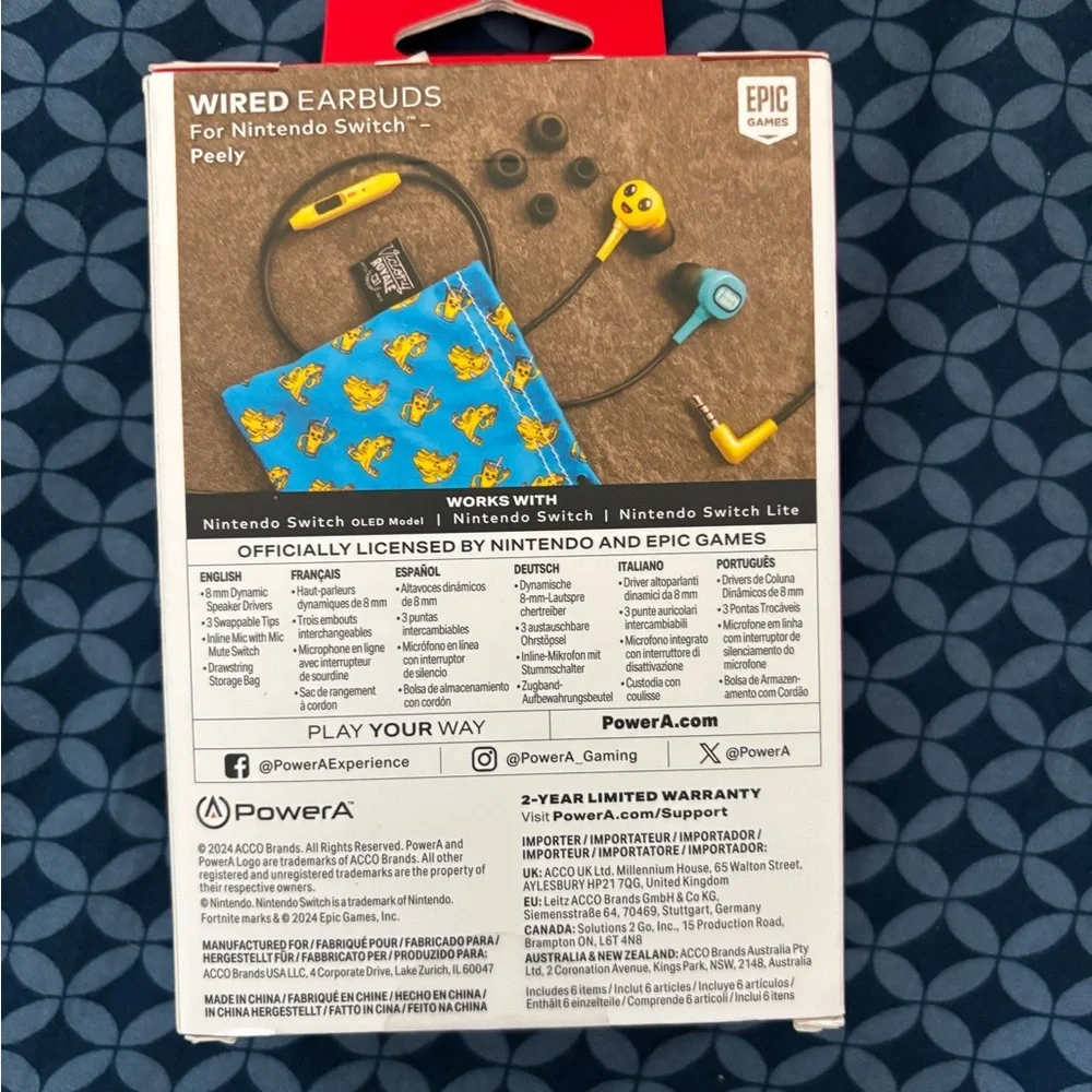 NIB Fortnite Wired Earbuds for Nintendo Switch - Blue & Yellow